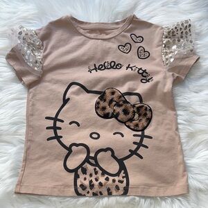 Hello Kitty Kids T-Shirt - Tan with Leopard Accents
